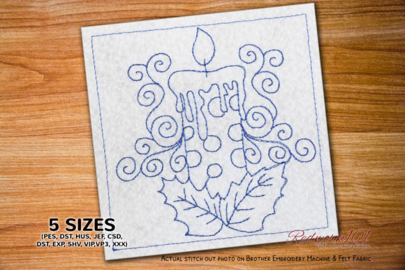Decorative Christmas Candle Redwork