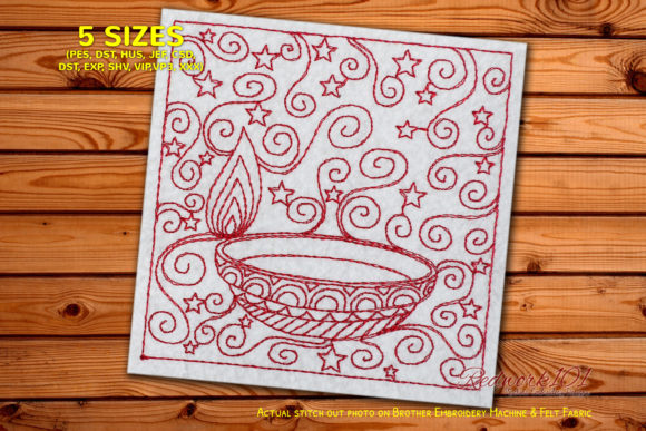 Decorative Diwali Candle Redwork